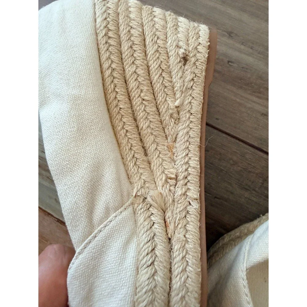 Tory Burch Canvas Jute Peep Toe Wedge Espadrilles Cream Size 8.5 M  Classic